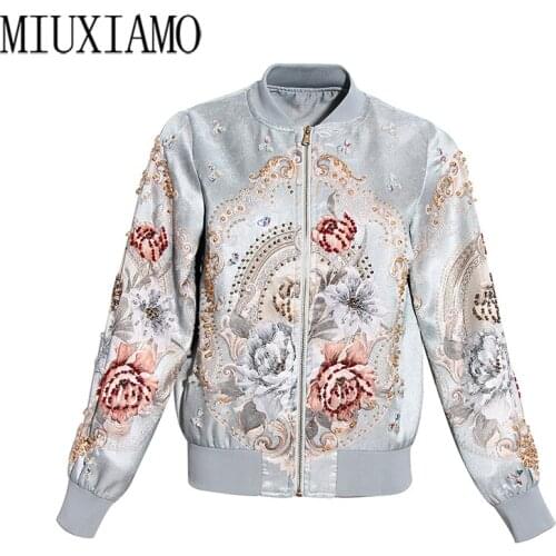 MIUXIMAO High Quality 2020 Office Lady Spring Coat Casual Full Sleeve Beading 3D Flower Pink Embroidery Jacket Women vestidos