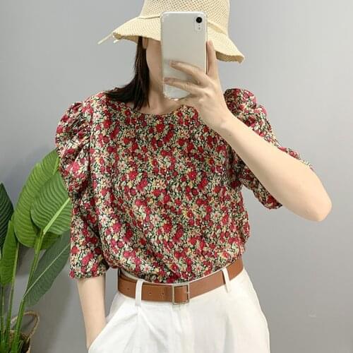 Fashion Floral Print Women Blouse Casual Sweet Shirts Girls Chiffon Tops and Blouses