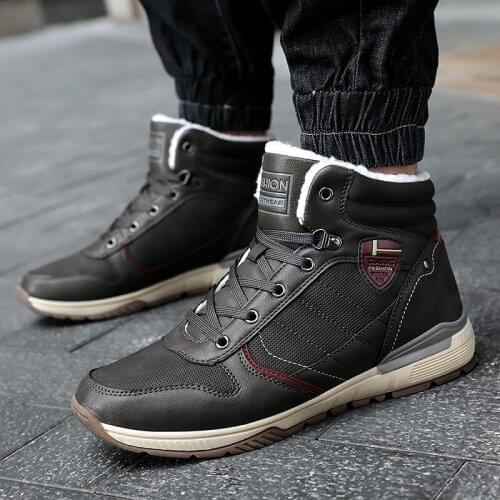 Men Outdoor Winter Snow Ankle Boots Martin Non-slip Short Plush Warm Walking Male Casual Flat Shoes Sneakers Fashion Lace Up