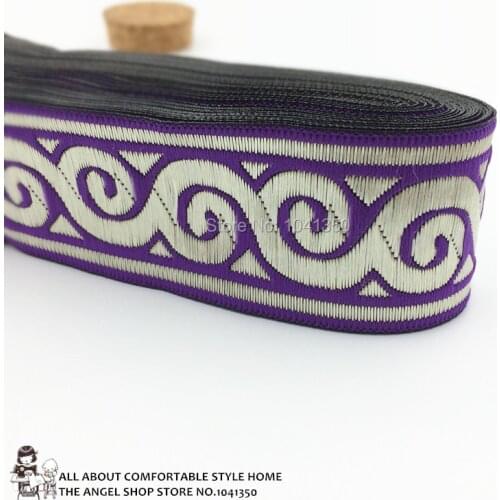 2015 NEW wholesale 33mm 10yards National Style Purple Base Beige Geometric Woven Jacquard Ribbon Lace For Decorative Garment