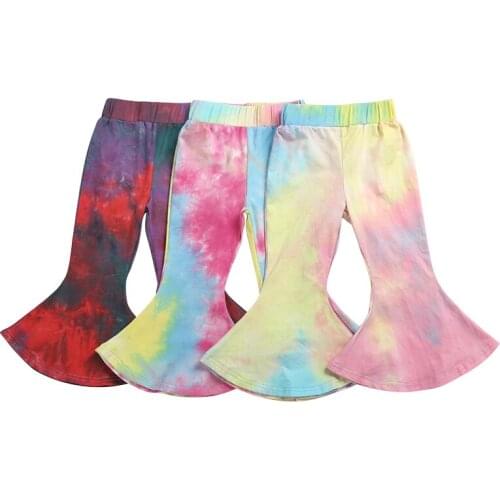 2020 New Arrivals Pants Tie-Dye Boot Cut Trousers Cotton Elastic Waist Toddler Girl Pants Boutique Wholwsale 1Pcs
