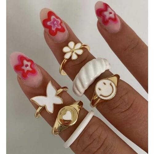 Korean Style New Exquisite Butterfly Smiling Face Peach Heart Ring Fashion Simple Temperament Adjustable Romantic Gift Party