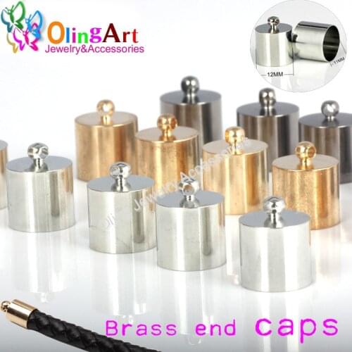 OlingArt 12mm Round Leather Cord Brass Bell Buckle Clasps Hooks for choose End Caps DIY Jewelry making Findings
