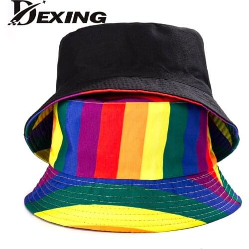 2021 Bright Stripe Bucket Hat for Women Men Two Sided Panama Fisherman Hat Boys Girls Sun Hat Funny Bob Fishing Cap