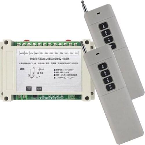 AC 220V 380V 4CH 30A Relay Wireless Remote Switch Light Lamp Motor Machine 200-3000m RF Receiver Transmitter Switch 315/433MHZ