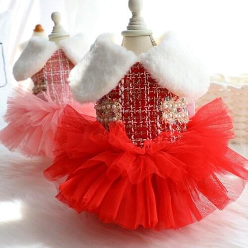 Luxury Clothes For Dogs Yorkshire Chihuahua Dog Clothes Winter Woolen Coat Sweet Plaid Dress Cat Clothing Pet Products