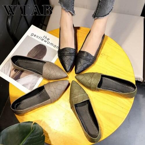 WATB PU Sandals women shoes 2018 casual spring and autumn flat shoes women Slip-On Basic Pointed Toe female ladies shoes femme