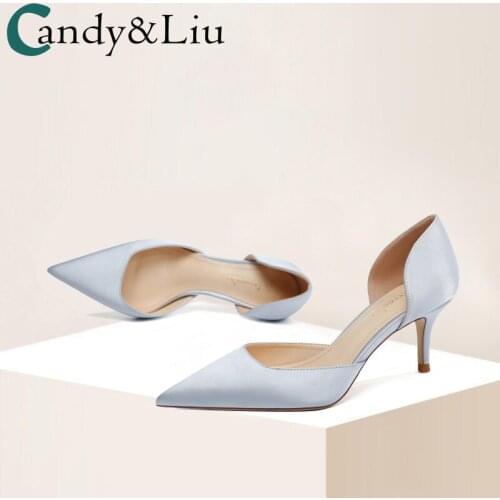 Women Sandals Light-colored Minimalist Heels Women 2021 Summer New Sexy Small Fresh Skirt Satin 6cm Pointed Heeled Single Shoes