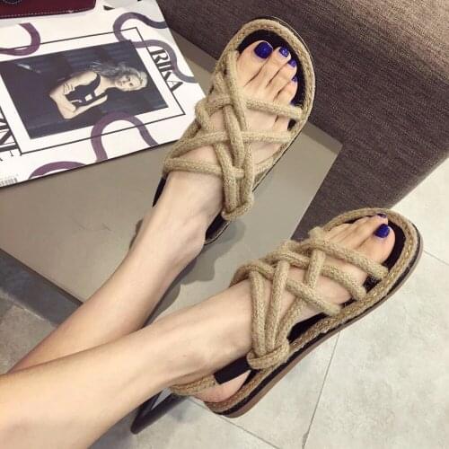 Cross band rope flat summer sandals women casual design cutout gladiator sandalias mujer open toe espadrilles beach shoes 334
