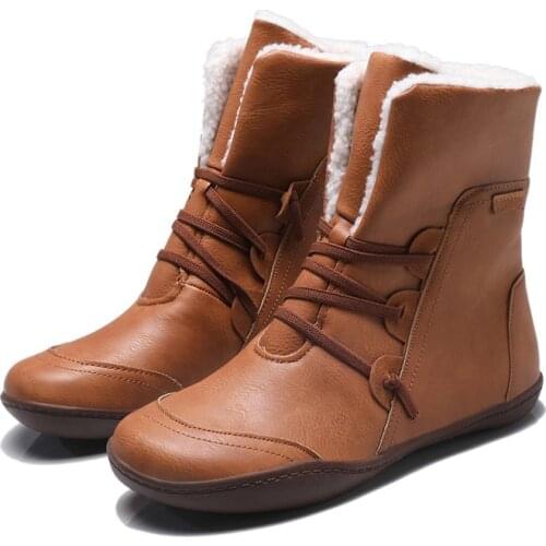 New women winter boots ankle snow boot with warm plush ladies boots flat platform size 35-43