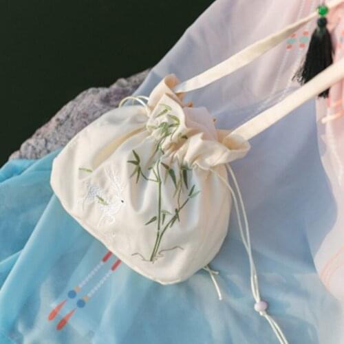 2020 New Satchel Hanbok Bag Accessories Hanfu Bag Retro Shoulder Bag All-match Embroidered Handbag Drawstring Top Six-Sided