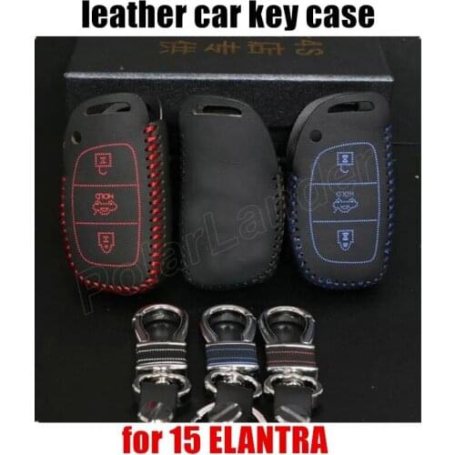 Only Red fit for HYUNDAI 15 ELANTRA Hand sewing car key case car key cover DIY car styling Genuine quality leather