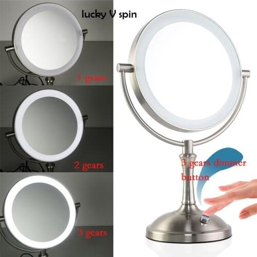 Makeup Mirror 8 Inch Desktop 2-Face Metal Mirror 3X 5X 10X Magnifying Cosmetic Mirror LED Lamp Adjust The Brightness