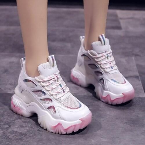 Womens Vulcanize Shoes 2021 Fashion Brand Sneakers Women Breathable Mesh Height Increase Shoes Wedge Chunky Heels Women Sneaker