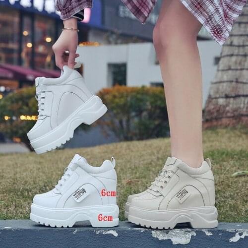 Womens Vulcanize Shoes Spring White Chunky Sneakers For Woman Hidden Heel Shoes 2021 Super High Heels Female Platform Sneakers