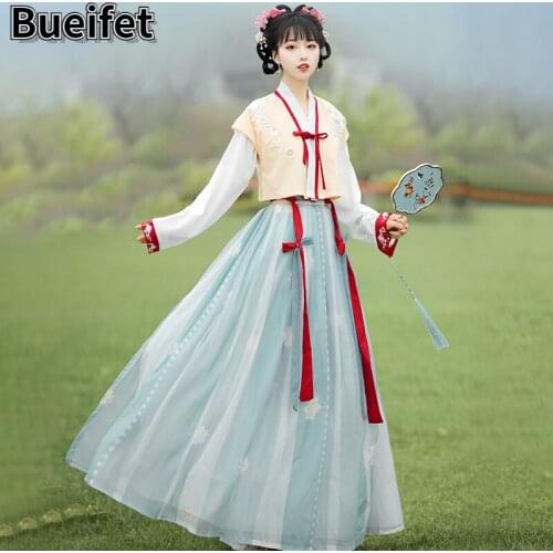 Women Ancient Chinese National Costumes Hanfu Dance Dress Folk Dance Dress Embroidery Outfit Han Dynasty Princess Fairy Cosplay