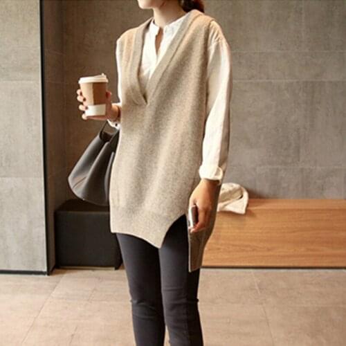 2019 New arrived vest women Front short back long Cashmere Vest Sleeveless Mid-long V-neck Loose Jacket Sweater Female Pullover