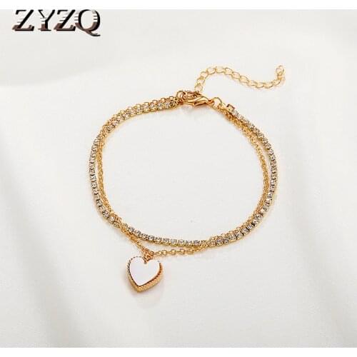 ZYZQ Simple Double Layer Love Bracelet for Women Stacked Box Inlaid With Rhinestone Chain Fashion Trendy Jewelry Accessories