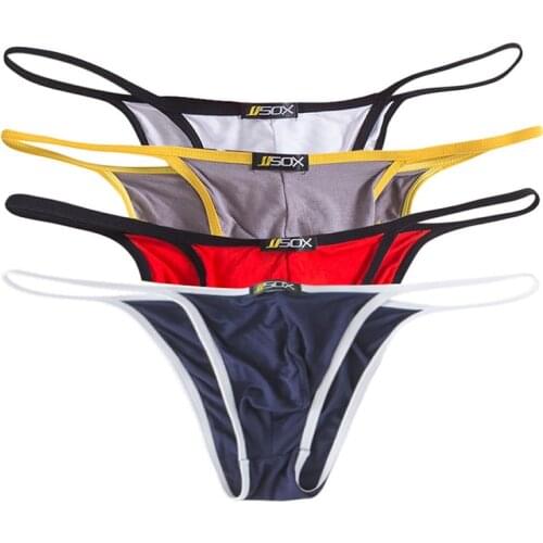 4PCS/Lot Mens Briefs Thongs Sexy Breathable Low Rise Underpants Penis Pouch Underwear Male Slip Homme Panties Gay Bikini Briefs