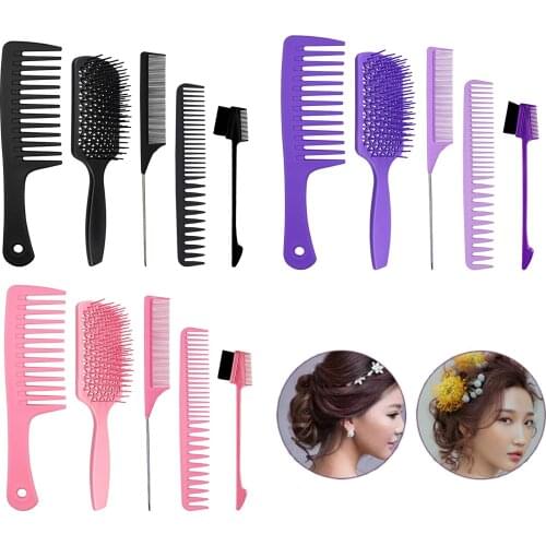 5Pcs Pro Salon Hair Styling Hairdressing Plastic Barbers Brush Combs Set Massage Brush Tool