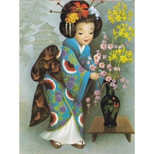 5d diy diamond painting Japanese women cross stitch kit rhinestone mosaic Rhinestones Pictures for home decoration gift WG196