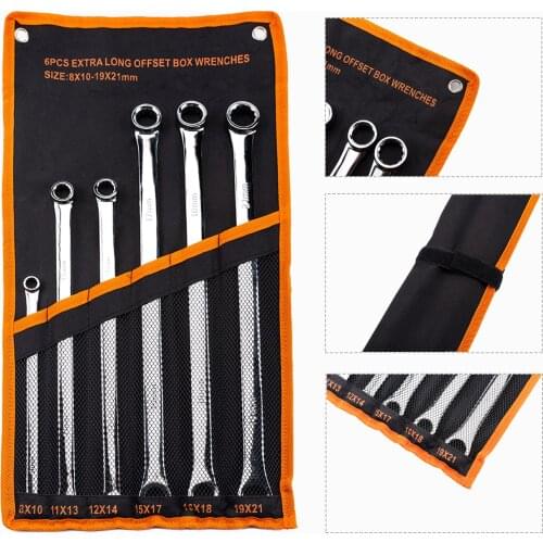 6 Pcs Extra Long Double Ring Box Aviation Wrench Set End Spanner Less Effort Strong Power Metric 8mm-21mm
