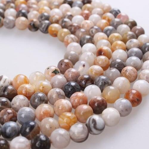 Natural Stone Beads Bamboo Leaf Agate Round Loose Beads 4 6 8 10 12 14mm For Bracelets Necklace Jewelry Making