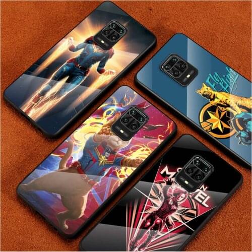 Tempered Glass Cover Avengers Captain Marvel For Xiaomi Redmi Note 10 10S 9T 9S 9 8T 8 7 Pro Max Shockproof Phone Case