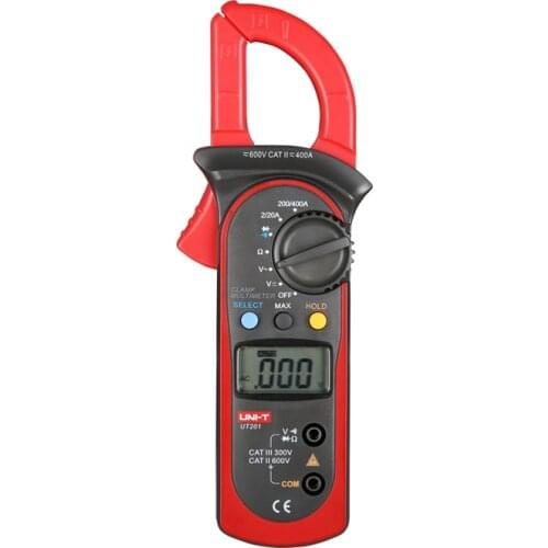 UNI-T UT201 AC 2A~400A Digital Clamp Multimeter AC/DC Voltage Detector AC Current Resistance/Ohm Meter Tester Auto Range