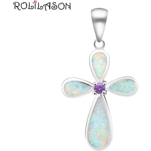 Zircon Jewelry cross shape pendant purple crystal White Fire Opal Silver Stamped Pendant Fashion jewelry for Women OPS575
