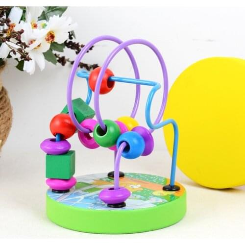 Baby Puzzle Learning Early Learning Wooden Multifunction Box Round Beads Maze Toy Set