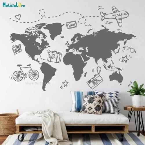 Travel World Map Kids Room Adventure Cute Wall Decal Home Decor Large Size Self-adhesive Murals Unique Gift YT4476