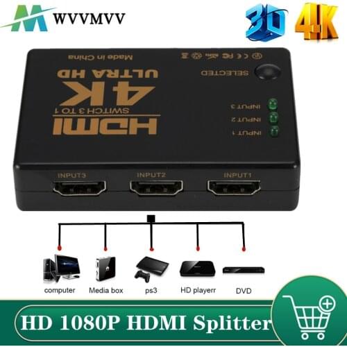 HDMI Switch 4K Switcher 3 in 1 out HD 1080P Video Cable Splitter 1x3 Hub Adapter Converter for PS4/3 TV Box HDTV PC