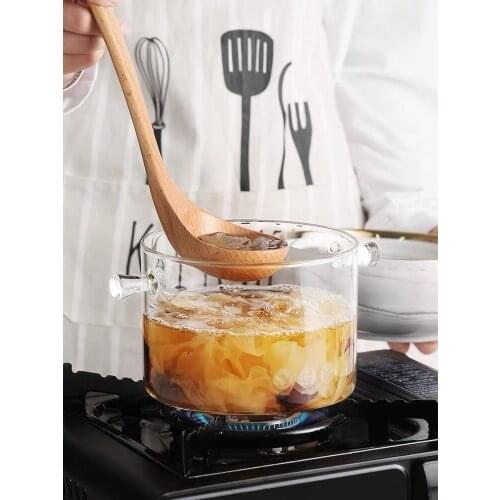 High Borosilicate Glass Double Ear Soup Pot Large Salad Bowl Heat Resistant Transparent Saucepan Cookware Steam Hole Pasta Noodl