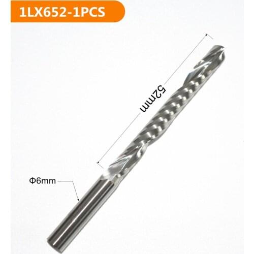 6mm*52mm,1pcs,Free shipping 1 Flute End Mill,CNC machine milling Cutter,Solid carbide woodworking tool,PVC,MDF,Acrylic,wood