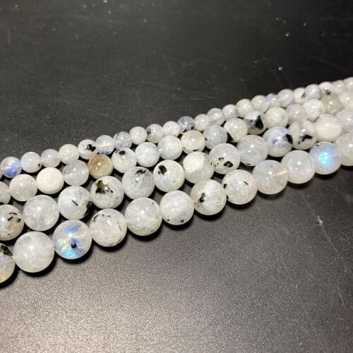Fine AA 100% Natural Stone Black White Moonstone Round Gemstone Beads For Jewelry Making DIY Bracelet Necklace Earrings 4/6/8MM