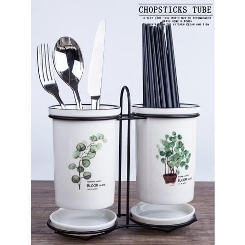 Kitchen Chopstick Basket Ceramic Chopstick Holder Drain Kitchen Household Knife and Fork Storage Box Bucket Flat Chopstick Cage