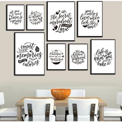 Kitchen Quotes Posters and Prints Black White Modern Minimalism Wall Art Canvas Painting Pictures Kitchen Home Art Wall Decor