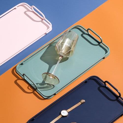 Kitchen Storage Tray Rectangular Iron Tea Trays Organization Hotel Home Service Tray Snacks Food Dessert Plate Storage Dish