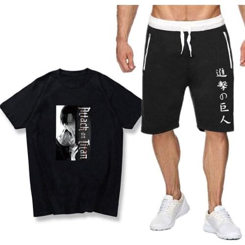 Summer Japanese anime mens sets T-shirt Sports Shorts Attack on Titan T shirt Sets Men Shorts T Shirts Sets