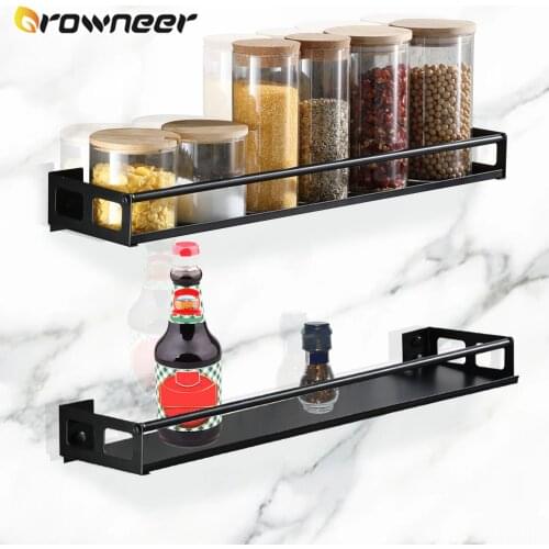 Kitchen Organizer Storage Rack Wall Mount Punch-free Bracket Stainless Steel Spice Jar Rack Cabinet Shelf Supplies Bathroom Rack