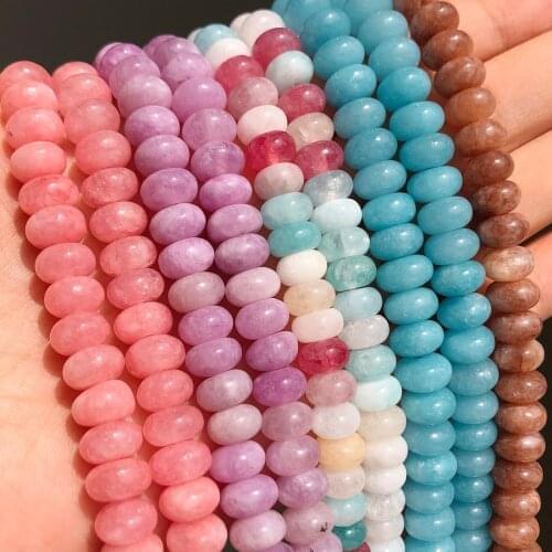 Natural Stones Purple Blue Angelite Round Lucky Jades Rondelle Loose Beads for Jewelry Making DIY Bracelet Accessories 15