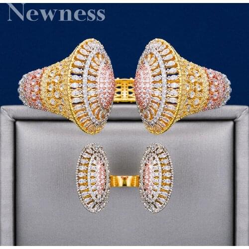 Newness Luxury African Bangle Ring Sets Fashion Dubai Bridal Jewelry Sets For Women Wedding brincos para as mulheres