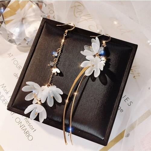 New Womens Long Tassel Earrings Fashion Flowers Acrylic Crystal Earrings Hanging Earrings Luxury Brand Jewelry Wholesale