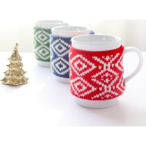 Personality Creative Ceramic Cup Christmas Sweater Cup Coffee Cup Sweater Pattern Mug Embossed Yarn Cup Christmas Gift