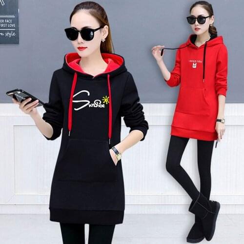 Autumn Winter Women Sweatershirts Hooded Long Sweatshirt Plus Size Hoodie Thick Velvet Women Sweatershirts Femme