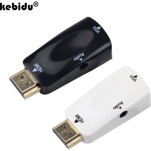 Kebidu 1080p HDMI-compatible To VGA Adapter Converter Cable Male To Female With Audio Cable Digital Signal Into Analog Signal