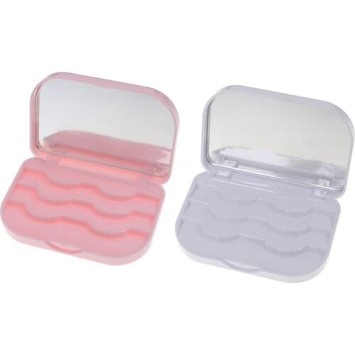 Plastic Makeup False Eyelashes Travel Lashes Holder Case Container Storage Organizer Box Makeup Cosmetic With Mirror