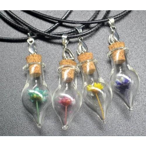 Gift water drop tear 35*14mm beach Style Love hope wish Drift Bottles Real dry Flowers Pendant Necklace Short Clavicle Chain
