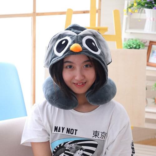 Hooded Neck Pillow Office Rest Cushion with A HoodCute Cartoon U Shaped Travel Pillows Totoro Cat Soft Good Quality